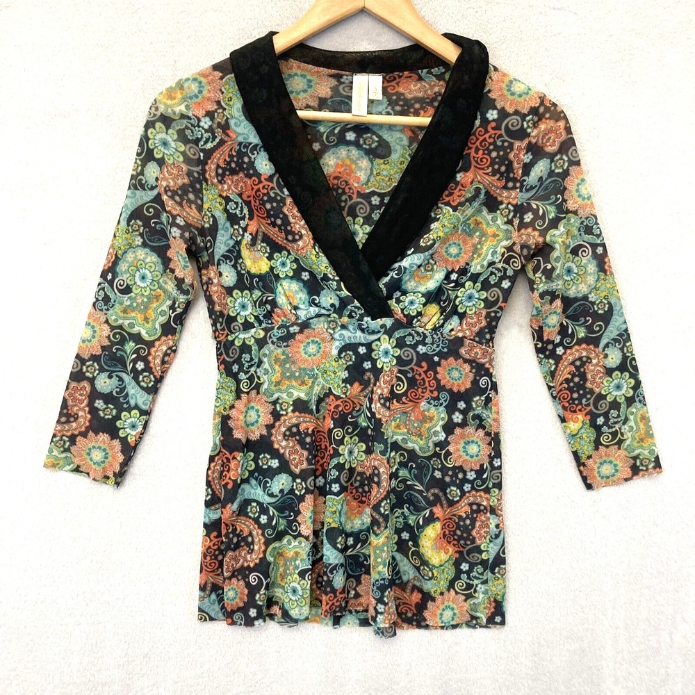 Vintage Y2K Babydoll Top Size Small‎ Mesh Dark Floral Lightweight Daisy & Clover